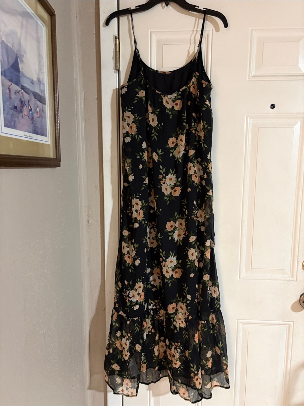 Old Navy Black Floral Maxi Slip Dress with Peach Blooms - Picture 4 of 7